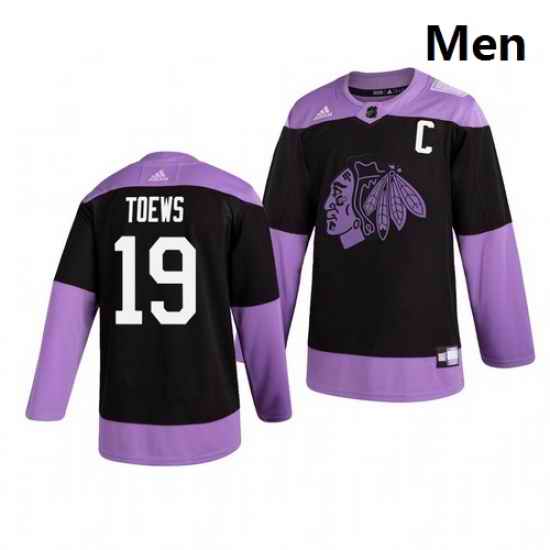 Blackhawks 19 Jonathan Toews Black Purple Hockey Fights Cancer Adidas Jersey